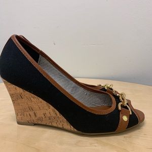 Tommy Hilfiger Women Navy Blue Cork Wedges Size 8